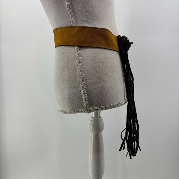 Womens Brown Suede Fringe Belt One Size Two Tone Casual Tie - Picture 3 of 11